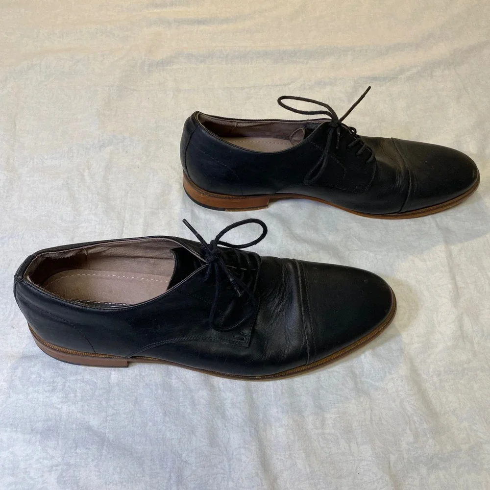 Aston Grey Cap Toe Oxford Dress Shoes Black Leather Mens 11.5